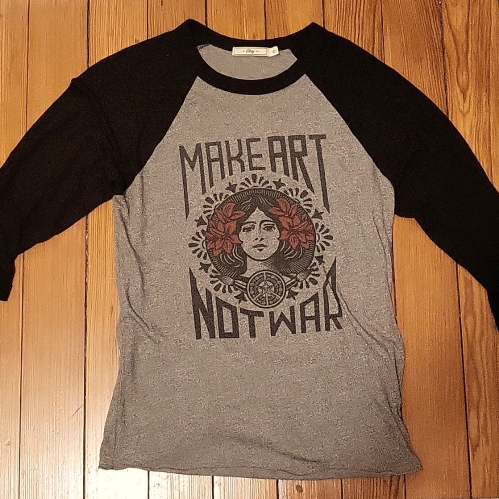 Obey- Black and Grey Mid-Sleeve Top (Size Small)